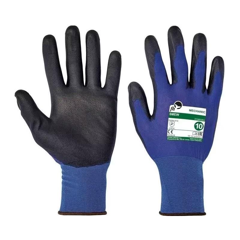 Cerva modré máčené pracovní rukavice pracovní SMEW, vel. 6 17135