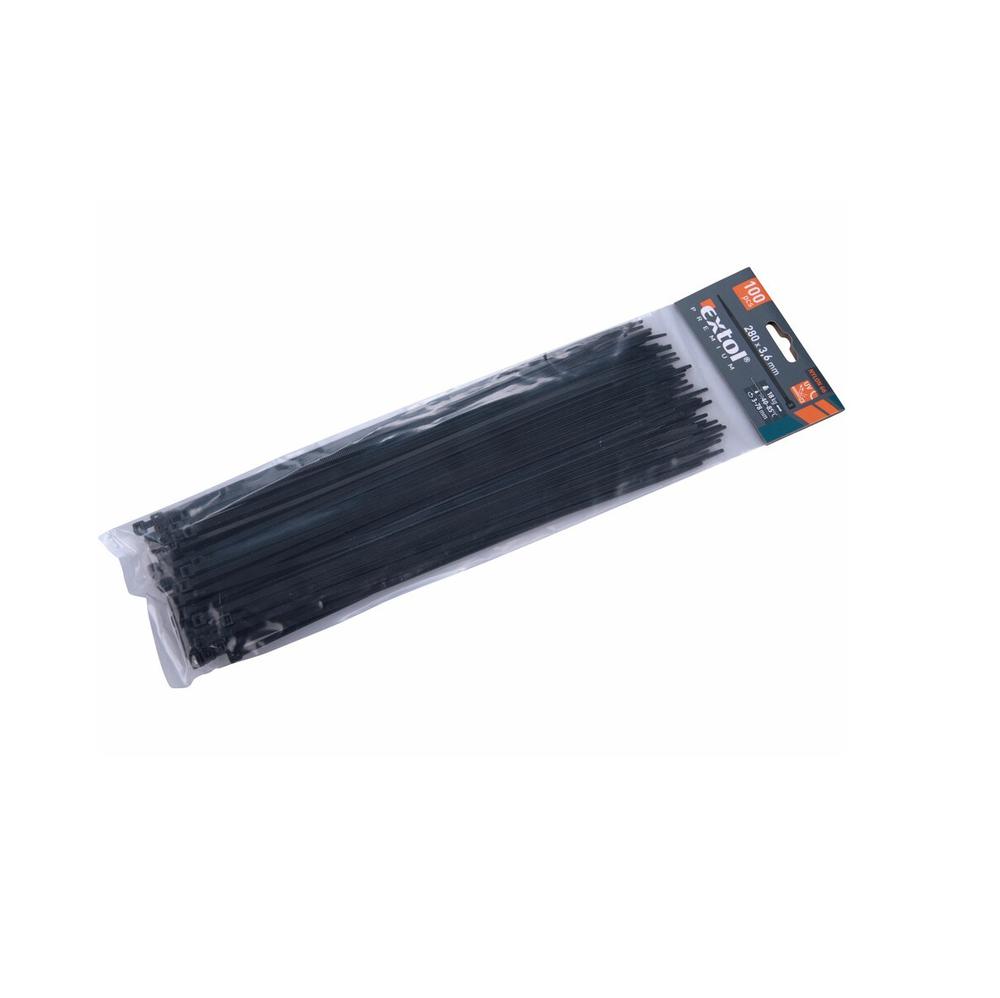 Extol premium pásky stahovací černé 280x3,6mm nylon PA66 - 100 ks 8856158