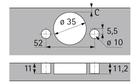 Hettich Intermat 9936 pro tloušťky dveří do 32 mm, Základna závěsu -3,5 mm, TH 43